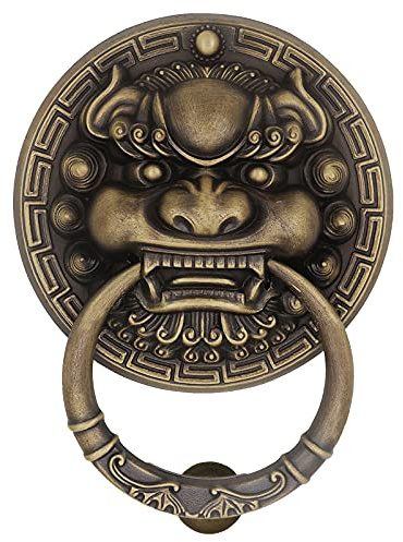 Battente a testa di leone retrò, maniglia per porta ispessita in bronzo, maniglia ad anello per porta, accessorio decorativo per porta d'ingresso da giardino antica, 13,5 cm