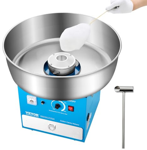 VEVOR Machine à barbe à papa électrique, 1000 W, appareil à barbe à papa commercial avec bol en acier inoxydable de 52 cm, cuillère à sucre et tiroir, pour anniversaire d'enfant, fête de famille, bleu