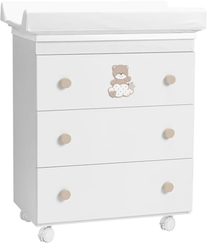 PALLA PALLINA Fasciatoio Cassettiera Salvaspazio 3 Cassettoni Removibili Con Vaschetta Bagnetto Neonato E Materassino Fasciatoio Neonato Anticaduta 80x97X44 CM Modello Altalena (Altalena Tortora)