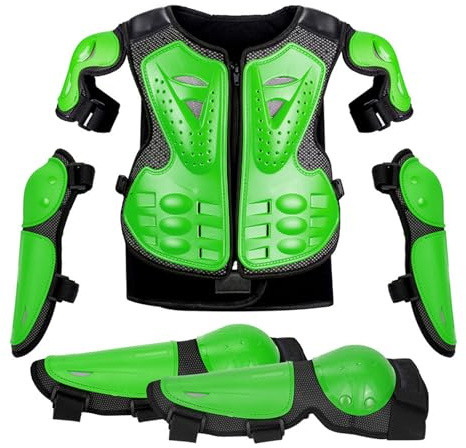 ARMAAN Tuta Protettiva per Moto per Bambini Anti-Caduta con Ginocchiere e gomitiere, Protezione Completa per Il Corpo per Motocross Pattinaggio Ciclismo Enduro ATV MX, dai 4 ai 14 Anni,Green-One Size