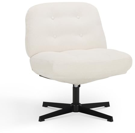 COLAMY Ergonomischer Bürostuhl Ohne Rollen, Schneidersitz Stuhl, Criss Cross Chair, 360° Drehbar Lehnstühle Lounge, Schminktisch Stuhl für Home Office, Weiß
