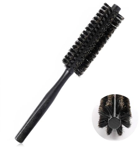 TIESOME Cepillo redondo de cerdas de jabalí, 3,2 cm Cepillo redondo pequeño de cerdas de jabalí con mango de madera natural Cepillo de pelo para enrollar para mujeres y hombres para secar, dar estilo