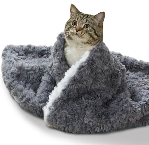 NODARKO Cat Blanket for Indoor Cats - Ultra Thick 460GSM Faux Rabbit Fur & 260GSM Sherpa, Small Pet Throw for Carrier, Crate & Couch Protection, Soft Thermal Kitten Bedding, 21x18 Grey