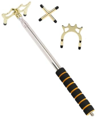 kesurpae Pont de Queue de Billard Haut Gamme, Longueur Ajustable, idéal pour Les Jeux d'intérieur. Poignée en Mousse Confortable. Accessoire Queue Billard en Acier Inoxydable, Or, 35 cm