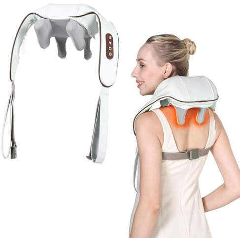KppeX 4D Deep Cordless Neck Massager Pillow, Leg and Back Pain Relief Tissue Kneading, Shiatsu and Shoulder Massage,Gifts for Men or Women-White (Pearly White)