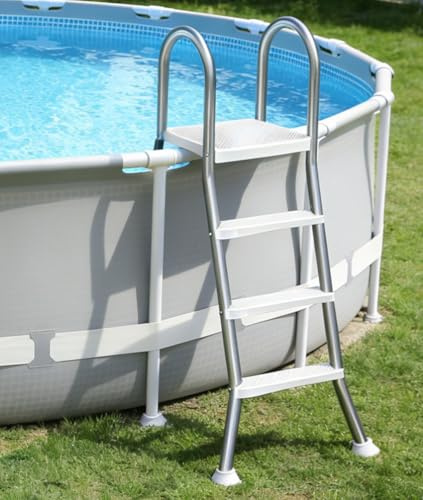 Errzom Escalera de 3 Peldaños para Piscina Elevada, Escalera de Acero de Doble Cara para Piscinas Elevadas, Escalera Resistente para Piscina 110 cm, Escaleras Antideslizantes,110cm