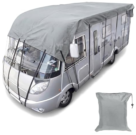 AMGJ Lona Techo Caravana Impermeable Oxford 420D, Cubierta Protectora de Techo Autocaravana contra Granizo y UV, Funda Transpirable con Correas,Gris,16.4'Lx9.8'W(5x3m)