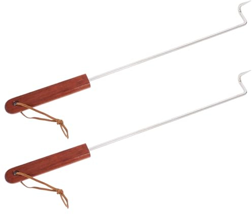 Anneome Set di 4 Pezzi di Ganci per Barbecue con Manico in Legno, Design Versatile in Acciaio Inox, Lunghezza Sicura per Utilizzo, per Grandi Tagli di Carne e Salsicce in Ambienti Bbq