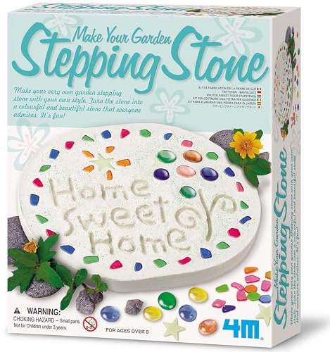 4M: Make Your Garden: Stepping Stone - DIY Ceramic Yard Decor Kit, All-in-1 Art & Craft Set, 7.5 Mold, Decorate W/Beads-Glitter-Stones, Kids Ages 8+