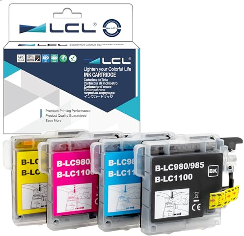 LCL Kompatibel Tintenpatrone LC-980 LC980 LC980BK LC-980BK LC980C LC980M LC980Y (1Schwarz 1Cyan 1Magenta 1Gelb) Ersatz für Brother DCP-J140W 145C 165C 185C 195C 197 197C DCP373CW 365CN 375CW 385C