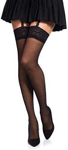 Romartex 20 DEN Elasthan Strapsstrümpfe mit schmaler Spitze, XL, schwarz