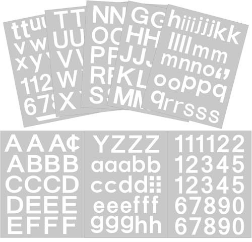 202 Pcs 4 Feuilles Set de Lettres et de Chiffres Auto-Adhésif en Vinyle, Autocollant de Numéros pour Boîte aux Lettres, Fenêtre, Porte, Maison, Adresse (Blanc, 1/2 Pouce)