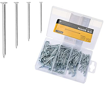 275 Pcs Assorted Nails for Wood Zinc Plated Flat Head Iron Nails for Wood Repair, Small Wall Nails for Hanging Pictures, DIY, Crafts, Woodwork, Furniture, Construction (25, 30, 35, 40mm, Silver)