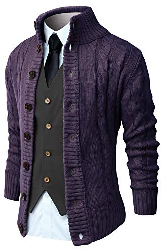NITAGUT Chaquetas de punto para hombre, elegantes, de invierno, casuales, suéteres de punto de manga larga para hombre, cálidos, morado, XL