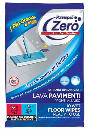 Salviette Igienizzanti per Pavimenti 10 x10 Panni Umidificati (100 Pz) - Zero Igienizzante Pronto All'Uso Classic, 30x40 cm, Panni Lavapavimenti Umidificati e Disinfettanti per la Pulizia Casa