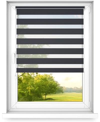 Time4Blinds Tag und Nacht Doppelrollo Mini - Fensterrollo Tag und Nacht - Rollo ohne Bohren - Sonnenschutz - Rollos für Schlafzimmer - Jalousien für Fenster - 100 x 120 cm - Anthrazit - Rechts