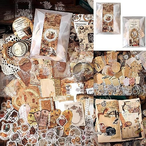400 Pezzi Vintage Scrapbooking Kit, Aesthetic Accessori Set, Adesivi Decorativi Stickers Vintage Carta Decorativa Regalo per Fai da Te Diario Album Calendario