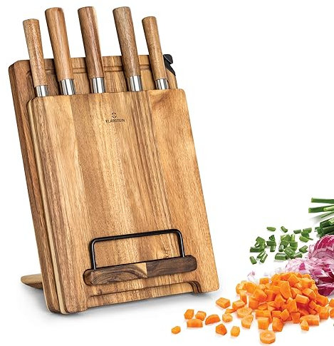 Klarstein Couteau Cuisine, Ensemble de Couteau de Cuisine Professionnel avec Bloc, Set de 8 Couteaux de Cuisine, Support en Bois d'Acacia, Acier Inoxydable