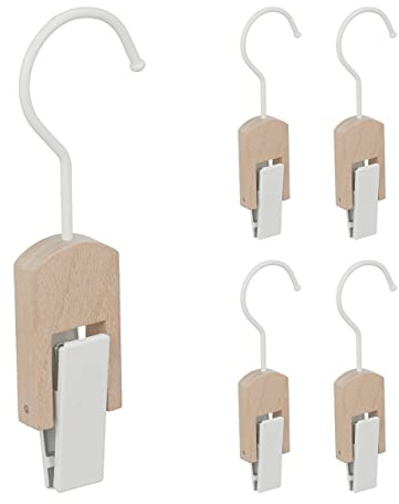 Relaxdays Set de 10 Ganchos para Botas, Hierro y Madera, Colgador Pinzas, Clips Engomados, para Percheros, Blanco/Natural