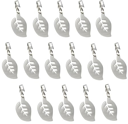 Relaxdays Juego de 16 Pesos para Manteles Diseño Hoja Planta, Sujetamanteles, para Cortinas, Acero Inoxidable, Plateado, 9,5 x 4,5 x 1 cm