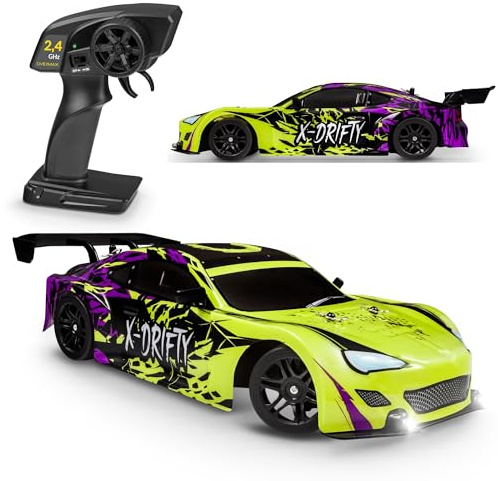Overmax X-Drifty Auto radiocomandata, macchina RC per bambini 3+, auto da drifting 1:16, 20 km/h, portata fino a 80 m, trazione 4WD, 2 batterie da 500 mAh set di ruote, set di ostacoli, adesivi