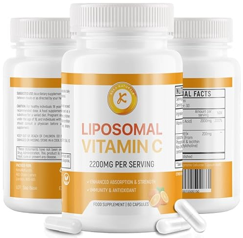 Liposomal Vitamin C 2200mg, Max Absorption, High Strength, Antioxidant, No additives, Non-GMO - 60 Capsules