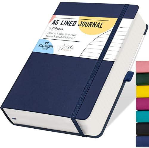 STATIONERY ISLAND A5 Lined Notebook, 360 Pages Thick Journal Notebook, Ruled Journal Blueberry Hardcover with 100gsm for Writing, Working, Studying, Diary