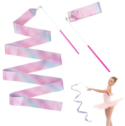 Amaxiu 2 Stück Tanzband,2m Funkelnde Gymnastikbänder Tanzbänder Tanzstäbe wirbelnde Tänzer Rhythmus Luftschlangen für Kinder Mädchen Erwachsene Talentshows künstlerisches Tanztraining(A)