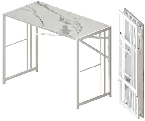 Lutown-Teen Folding Computer Desk 40 inch Writing Gaming Computer Camping Desk, No Assembly Required Home Office Table, White Marble