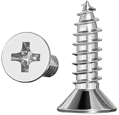 ORTAVA Tornillos de acero inoxidable para madera, M4,8 x 13, tornillos para madera, tornillos de montaje rápido, tornillos para madera, tornillos de cabeza plana para madera, 100 unidades de acero