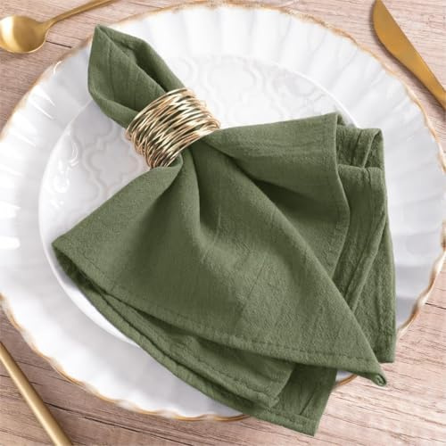 MLMW Olive Green Cloth Napkins Set of 6 Linen Dinner Cotton Napkins Cloth Bulk Washable 16×16 for Fall Wedding Party Baby Bridal Shower Birthday Table Decorations