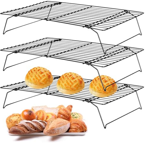 Tutamaz Griglia di raffreddamento a 3 ripiani, grande griglia rettangolare per cuocere, grigliare, grigliare, grigliare, per muffin, pizza, biscotti, cupcake, barbecue, compatibile con teglia da forno
