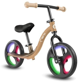 MoMi Kinderlaufrad ISOKA für Mädchen und Jungen ab 2 Jahren (max. Körpergewicht 35 kg), leichter Metallrahmen 3,5 kg, werkzeuglose Höhenverstellung von Lenker und Sattel, TPR-Räder mit LED-Beleuchtung