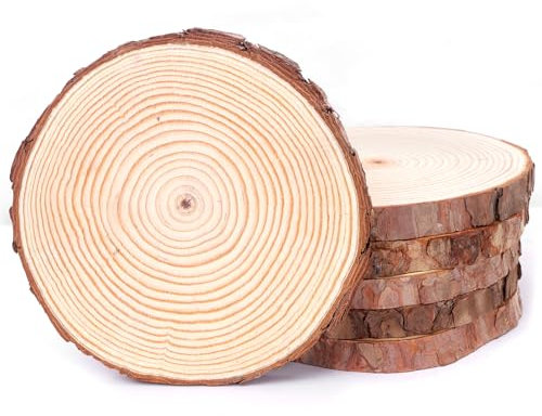 Zefphxs 6 Stück Holzscheiben,16-18cm Baumscheiben, Baumscheibe zum Basteln Deko für DIY Handwerk, Kiefernholz Astscheiben Baumstamm Deko von 15 mm Hochzeit Mittelstücke Weihnachten Dekoration