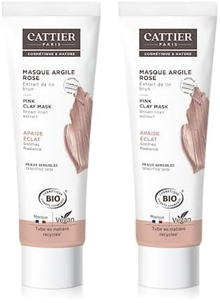 CATTIER Masque Argile Rose - bio Douceur,Hydratant - 100ml Pour Apaisant (Lot de 2)