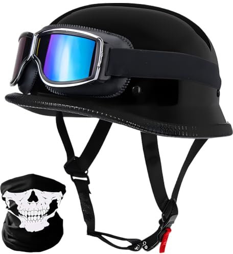Vintage Deutsche Motorrad Halbhelme Halbschalenhelm Mit ECE Motorradhelm Für Herren Retro Jethelm Öffnen Helm Mit Schutzbrille Für Bike Cruiser Chopper Moped Scooter Roller Helm,B,XXL 63~64CM