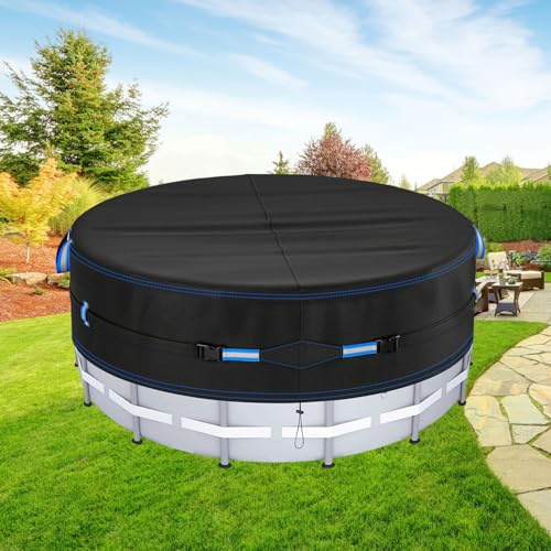 365 cm poolskydd rund, 420D rivtålig Oxford poolpresenning 12 fot förvaringstank poolskydd med dragsko sommar och vinter poolpresenning UV-skydd, poolpresenning vind- och dammbeständig, enkel