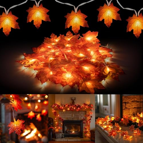 YUYWWAN Guirnalda Otoño Luces, 3 Metros 20 LED Luces de Hoja de Arce, Autumn Decoration Luce, LED Guirnalda Hojas de Arce para Fiestas de Otoño, Halloween, Acción de Gracias, Cosecha de Otoñales