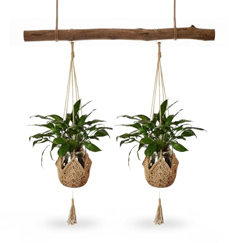 Wintem - Set 2 Portavasi Sospesi in Macramè Intrecciato a Mano per Vaso per Piante da Interno, Decorazione Boho Rustica Facile da Appendere con Ganci Inclusi, Stile Elegante e Salvaspazio