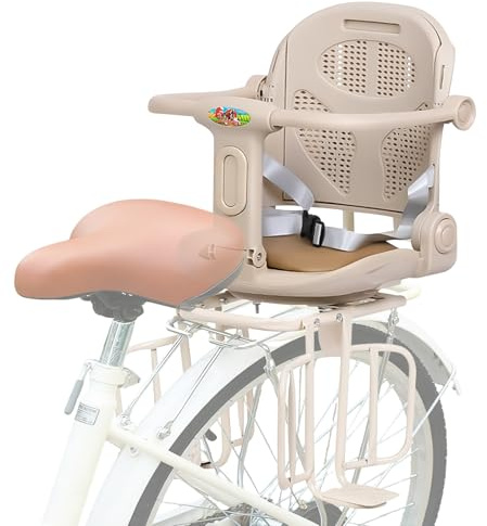 auvstar Silla Bicicleta niño Trasera,Asiento Trasero de Bicicleta con Respaldo,Ajustable para Sentarse o Reclinarse,Cojín de Asiento de PU con Barandillas de Seguridad y Reposapiés (Blanco)
