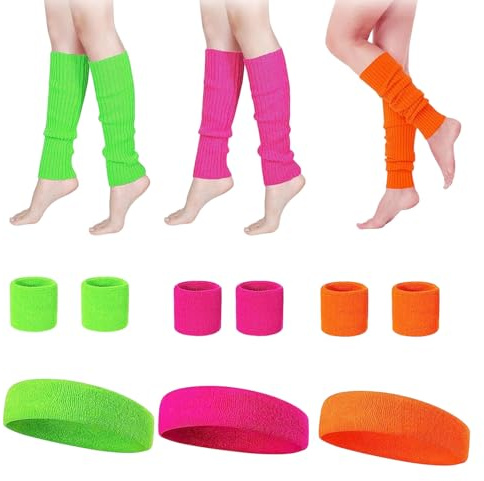 Bandeau Fluo Annee 80 Guetre Fluo 15 Pièces Couleurs Vives Confortables | Respirants Tendance Polyvalent,Convient pour Soirées Rétro,Soirées Disco Célébrations Festives,Jeu Rôle Spectacles sur Scène