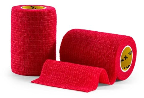 SPORTTAPE Self-Adhesive Cohesive Bandage, 2 Rolls - 7.5cm x 4.5m, Red | Compression & Vet Wrap for Dogs, Horses, Sports Stretch Tape for Football, Ankles, Joints, Fingers, Wrists & Sock Tape