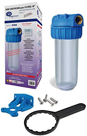 Filtro de agua de 10 Rosca Metal de 1 con soporte para pared y llave para cambio de Cartucho o Filtro. No Incluye Filtro. Fácil Instalación y Mantenimiento. Bbagua.