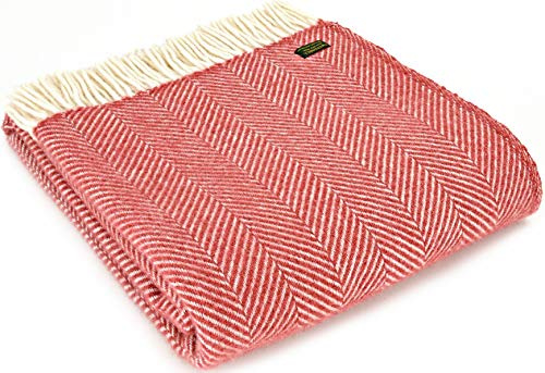 Tweedmill Textiles Fishbone KNEE RUG Throw Blanket -100% Pure New Wool - BRITISH MADE - CRANBERRY RED