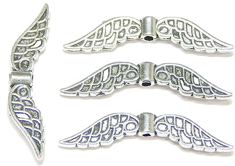 Perlin 20 Flügel Engel Metallperlen Engelsflügel Perlen 32mm Antik silber Perlenengel Metall Spacer Schmuckteile DIY für Armbänder, Halskette M391