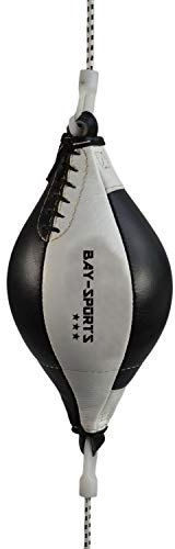 BAY Doppelendball oval schwarz weiß Punchingball Kunstleder inkl. Gummiseile Boxbirne Speedball Reflexball Boxball