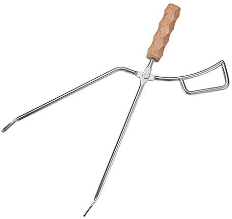 Betteros Pinzas de fuego de 40,6 cm de largo, resistentes, para chimeneas, herramientas de fuego para interiores, agarrador de troncos, accesorios para estufas al aire libre, pinzas de leña, pinzas de