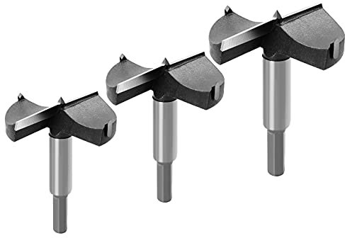HIKENRI Forstner Bohrer-Set, 3-teiliges Set. Forstner, Holzbohrer, Profillochgruppe mit Zentrierspitze inklusive 65mm, 70mm, 80mm, Mehrzweckbohrer.