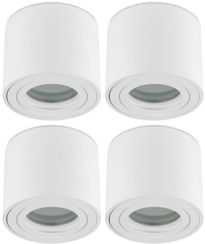 Sweet Led Aufbauspot 4er Set 230V – Flache Aufbauleuchte Ø 80x65 mm, IP44 Wassergeschützt, Runde Deckenstrahler in Weiß aluminium, für Bad und Küche -Ohne Leuchtmittel – Ideal für LED Module