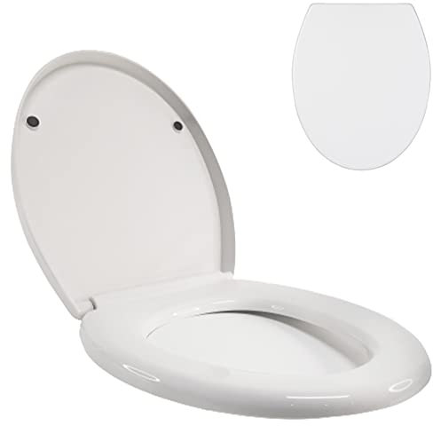 WC Sitz, Toilettendeckel Antibakteriell Klodeckel mit Quick-Release-Funktion für Einfach Reinigung, Toilettensitz mit Absenkautomatik, WC Brille O Form WC Deckel, Weiß